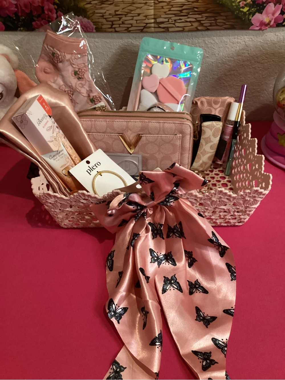 Pink Satin Butterfly Bow Handbag Accessory Bag